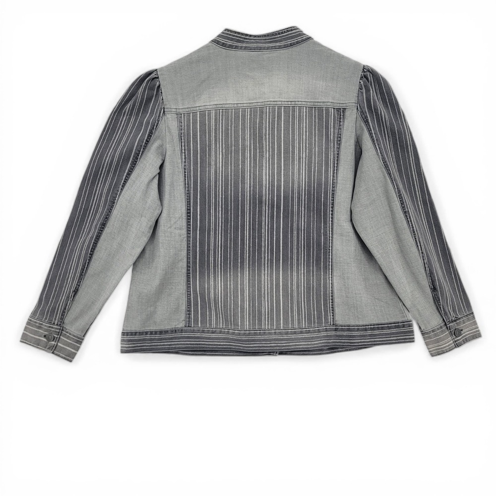 LOGO Lori Goldstein Womens 18W Jacket Denim Gray Stripe Lagenlook Layering Plus - Picture 3 of 5